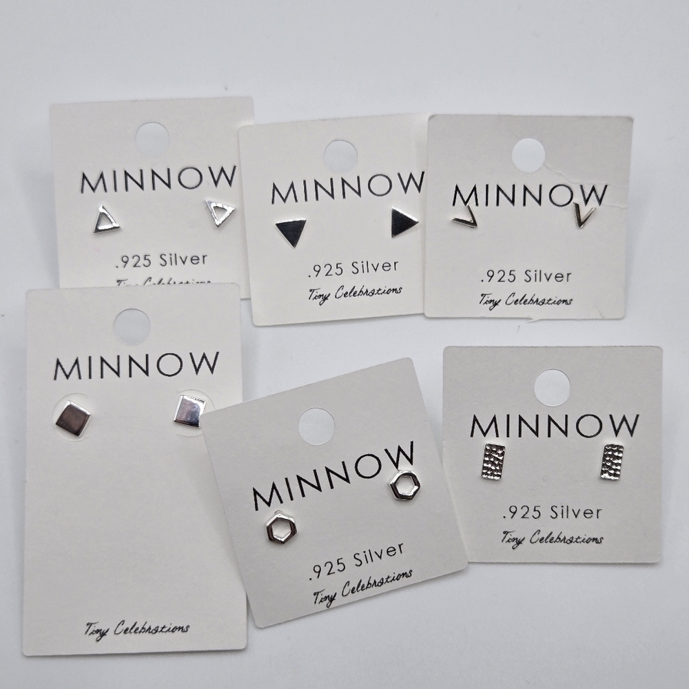 Sterling Silver Studs Earrings hexagon triangle Grunge BUNDLE hammered square